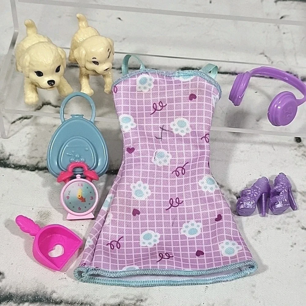 Barbie Doll Pet Sitter Dog Lover Lot Paw Print Dress Puppies Shoes Scoop Clock‎